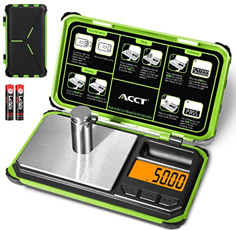 ACCT Präzisions-Taschenwaage, 200 g x 0,01 g, Schmuck-Grammwaage, LCD-Display, Umrechnung mit einem Klick, 6 Einheiten, Mini-Waage für Lebensmittel/Pulver/Kräuter/Münzen (inkl. Batterie)