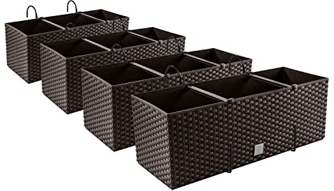 4 x blomlåda, blomkruka rottingutseende med hållare, planteringskruka, balkonglåda, planteringslådor, umbra