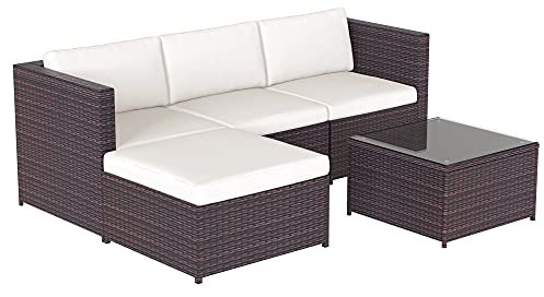 ZYLOYAL10 Gartenmöbel,Polyrattan Lounge-Sofagarnitur, Lounge-Gartenmöbel, Ecksofa, Couchgarnitur mit Sitz- und Rückenkissen, Lounge-Tisch mit Glasplatte (Brown)