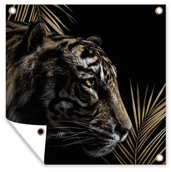 MuchoWow Outdoor-Poster Poster Wanddeko draußen Deko Garten Gartenposter 50x50 cm Tiger - Farn - Schwarz