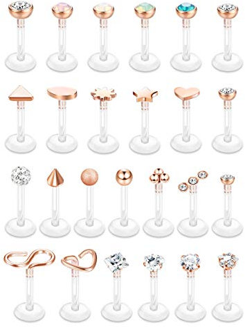 Kakonia 25stk Lippenpiercing Tragus Piercing Ohr Forward Helix Ohrstecker Labret Piercing lippe Chirurgenstahl & Acryl Medusa Piercing Ashley Piercing Schmuck 16G