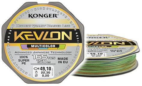 Geflochtene Schnur KONGER KEVLON Multicolor 4-Fach Braided Line Angelschnur 150m 0,12-0,25mm (0,07€/m) (0,14mm/14,50kg)