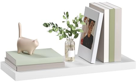 eSituro Wandregal, schwebendes Regal für Wandmontage, Schweberegal Hängeregal Wandbrett im Wohnzimmer Schlafzimmer Küche Badezimmer, weiß modern, MDF, 50x3,8x22,9 cm | für Wohnzimmer Schlafzimmer Küche Badezimmer, Schweberegal für Wandmontage, modern, MDF