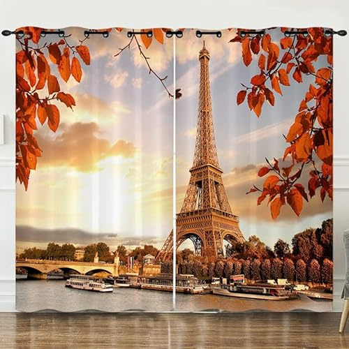 loyaltyer VorhangEiffelturm Vorhänge Blickdicht mit ösen Schallschutz Verdunklungsvorhänge Thermovorhang für Wohnzimmer Kinderzimmer Mädchen Junge Schlafzimmer Gardine 2Er-Set 220x140 cm (HxB)