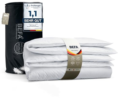 BEFA NATUR Daunendecke Sommer 155x220 cm | 60% Daunen & 40% Federn | 316g Füllgewicht | Allergiker geeignet (NOMITE) | Tierwohl Zertifiziert (DOWNPASS) | Oeko-TEX Klasse 1 | Made in Germany