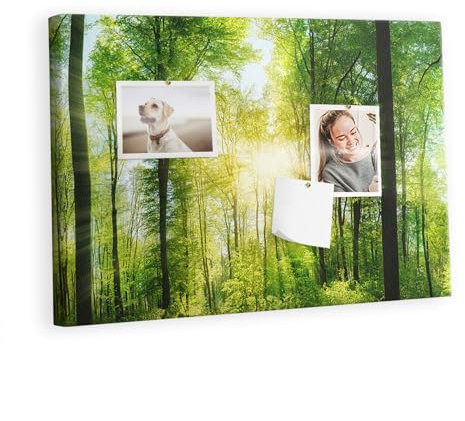 Tulup Pinnwand Tourkarte Korkbrett 60x40 cm Leinwand Memoboard Küche Reise-Tracker - Natura -Waldbäume