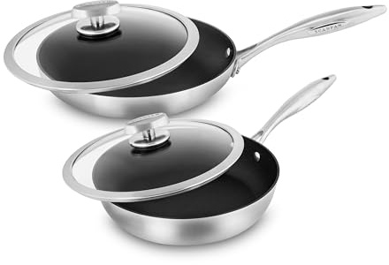 Scanpan CX+ Nonstick Fry Pan Set with Lids - 8 & 10.25 Skillets with Stratanium Plus - 5-ply Stainless Steel