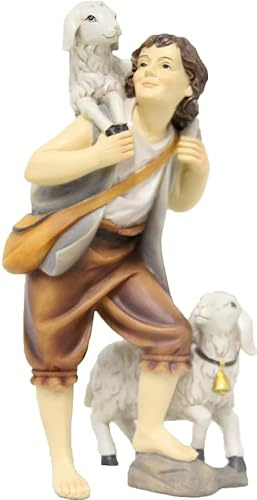 FADEDA Hirte mit Schafen/Höhe:11 cm/handbemalt/detailgetreue Krippen Figuren - Weihnachten Tisch Dekoration Krippe Zubehör