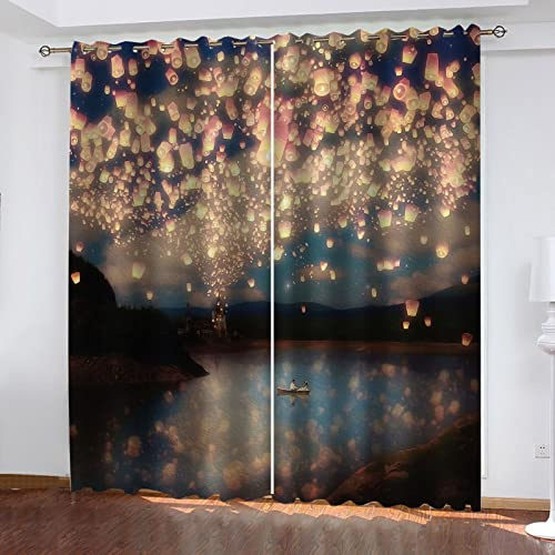 GSKOQD Cortinas Opacas para Ventanas Salon Dormitorio Juveniles 3D Paisaje Marino Ligero De Ensueño Patrón Cortinas Aislantes Termicas Frio Y Calor con Ojales 280X260Cm（An X Al） 2 Piezas Reduccion R