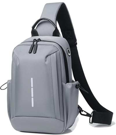 FANDARE Geschäft Brusttasche Herren Schultertasche Sling Bag Umhängetasche Brustbeutel Hängetasche Handgepäck für Reise Arbeiter Freizeit Büro Messenger Bag Crossover Daypacks Polyester Grau