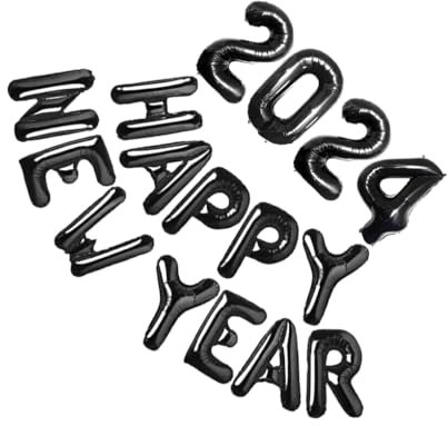 WNDUOKXH 20 Satz von Folienballon „Frohes Neues Jahr 2024“ für sicheres und einfaches Aufblasen. Silvester Metall Innenaluminiumfolie aus ungiftigem Schwarz