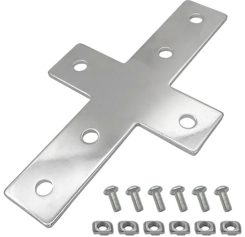 3030 Aluminum Extrusion Profile Connector Cross Shaped Flat Plate Set Included 2PCS Joint Plates, 12Pcs M6 T-Slot Nuts and 12Pcs M6x14mm Screws(Silver)