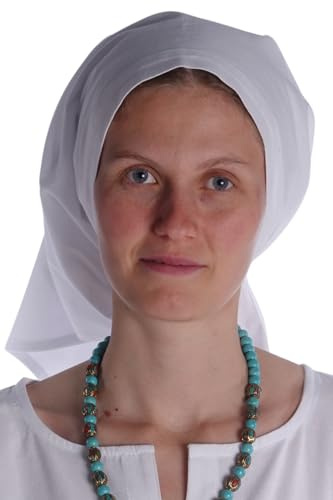 HEMAD Mittelalter Damen Kopftuch 100% Baumwolle Modell: Laudamie, Weiß