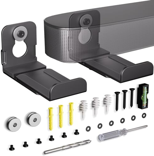 MUAKIOY Sound Bar Mounts Under TV, Universal Speaker Wall Mount Shelf Depth Adjustable 3.4 to 5.8 for Most of Soundbars, Hold up to 30 lbs, Dual Wall Soundbar Bracket with All Hardware Kit