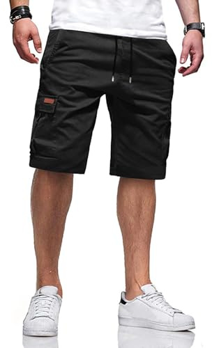 TARAINYA Pantaloncini Uomo in Cotone Ideali per Corsa Turismo Pendolarismo Elasticizzato con Cordino e Tasche Nero L