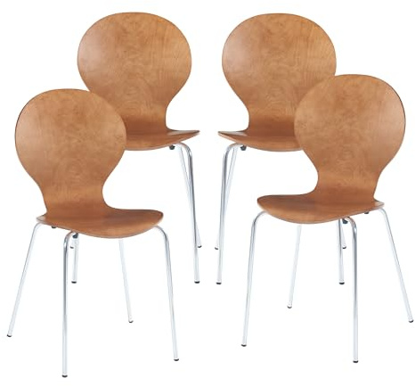[en.casa] Esszimmerstühle 4er Set Etne Stühle für Esszimmer Küchenstühle Stapelstuhl Holz Metallbeine 85 x 48 x 50 cm Lehnstuhl Walnussoptik/Chromfarben