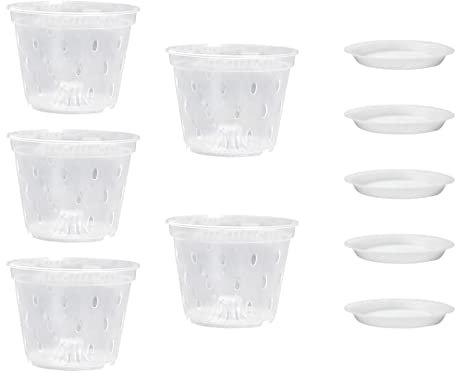 Juego de 5 macetas para orquídeas, juego de macetas grandes para orquídeas, maceta transparente para orquídeas, macetas de drenaje transparente con agujeros, accesorios de plantación al aire libre