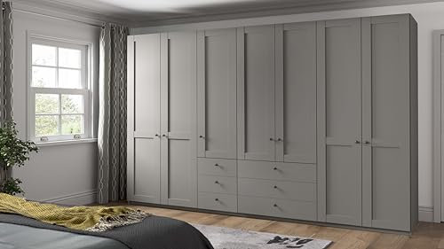 WIEMANN Drehtürenschrank mit 6 Schubkästen, Landhausstil Kleiderschrank 350cm breit, Kieselgrau, Höhe 216cm, Marlow