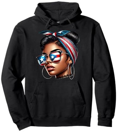Puertoricanische Frau, Bandana, Boricua-flagge, Pullover Hoodie