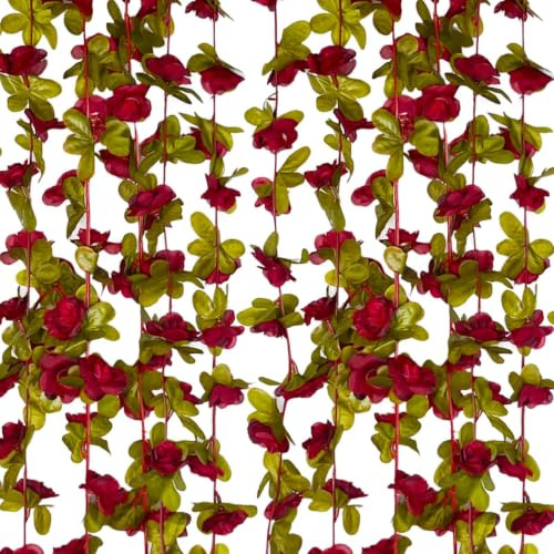 Ghirlanda di rose bordeaux, 8 pezzi, 18 m, viti di fiori finti, fiori di vite artificiali, ghirlanda da appendere per feste, matrimoni, giardino, tavolo della stanza, Natale, sfondo decorazione ad