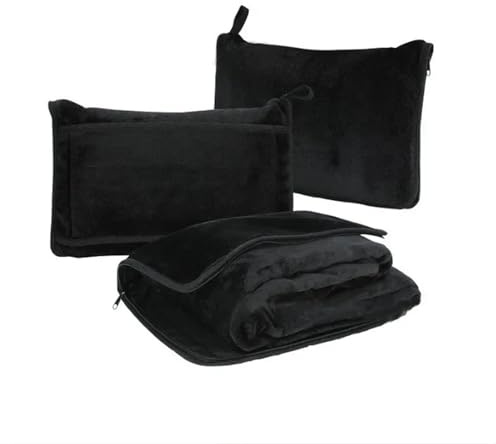 TYNXK Manta Almohada 1 Manta de Almohada Multifuncional 2 en 1 for Coche, Manta de Viaje Plegable con Cremallera de Franela Manta De Viaje Plegable(Black)