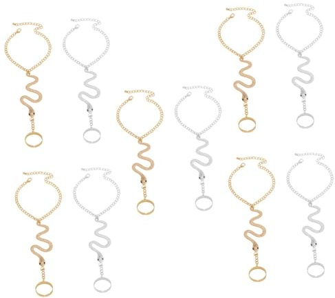 SAFIGLE 10 Stück Schlangenring Armband Ringarmband Handkette Handarmband Ringarmbänder Armband Ringhandketten Fingerkettenarmbänder Ringkette Handgelenkarmbänder Damenringe