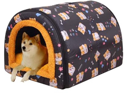 Monbaer Hundehöhlenbett, Iglu, 2-in-1, faltbares Hundebett, Haus mit abnehmbarem Kissen, warmes Katzenzelt, tragbares Angstlinderung, Haustierhöhlenbett für Katzen, Welpen, mittelgroße Hunde (XL für