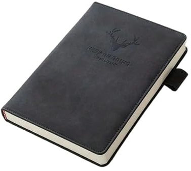 Softcover-NotizbüCher A5 verdicktes Hirschkopf-Notizbuch, Business-Notizblock aus weichem Leder mit horizontalen Linien, Schreibwaren, Schule, Bürobedarf NotizbüCher A5 Softcover(Normal-Black)
