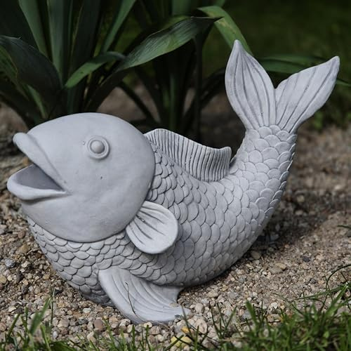 FABRIQ Koi Fisch 21 cm – 6 kg Steinguss – Schwarz – Asiatische Zen Figur – Wetterfest & frostsicher