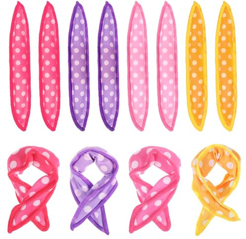 Oruola 8pcs Pillow Rollers for Hair,8.1 X 1.38 In Sleep in Hairs Curlers,Soft Sponge Roller for Long, Short, Thick or Thin Hairs Spiral Curls Styling (4colors)