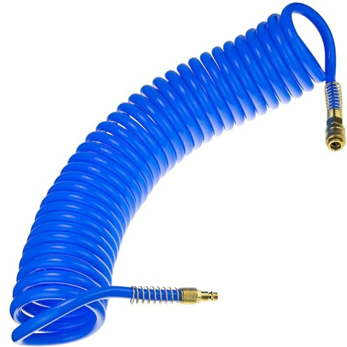STIX PU Druckluft Spiralschlauch 10/14 mm 10 m mit Schnellkupplung 10 bar | PU Schlauch, Knickschutz, Max. 10 bar, Für Druckluftwerkzeuge
