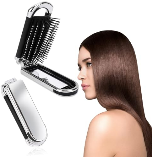 ZEPIQOR Brosses à Cheveux de Voyage Avec Miroir Pliable,Taille de Poche,Mini Brosse de Voyage,Peigne de Massage Compact,Outils de Coiffure pour Salle de Sport,Voyage,Sac à Main,natation
