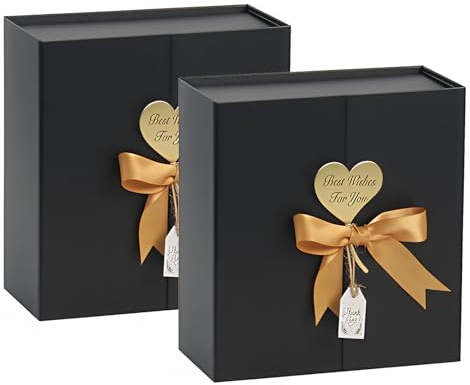 CHARMGIFTBOX 17,8 x 17,8 x 7,6 cm Geschenkboxen mit Deckel, 2er-Pack Kleine Schwarze Geschenkbox mit Schleifenkarte, Elegante Geschenkverpackungsboxen für Festival, Jubiläum, Trauzeugen, Antrag