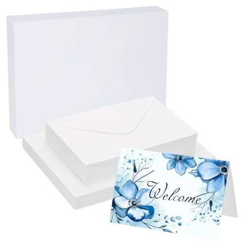PATIKIL 40 Sets Carta Per Acquerello In Cotone 140lb/300 GSM Con Buste, Cartoline per Dipinti E Disegni per Ringraziamento Creativi e Natalizie Fai-da-Te, 4x6(Bianca-Angolo Retto)