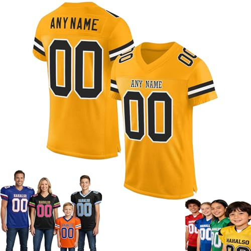 Football Trikot, Personalisiert American Football Spieltrikots mit Name Nummer Personalisierte Trikot T-Shirt für Training/Spiel/Individuelles Geschenk Kinder Erwachsene Junge Mädchen Herren Damen