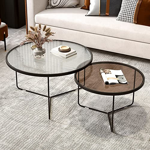 WOTZOV Runde Satztische 2er-Set, Sofa-Beistelltisch aus gehärtetem Glas, Couchtisch für Wohnzimmer, Schlafzimmer，60+45cm
