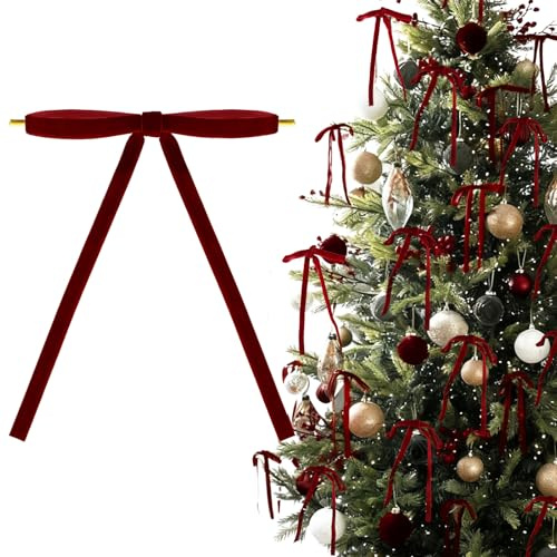 GEBETTER 24pz Fiocchi Velluto Rossi Albero di Natale, Fiocco Decorativo Natalizio Grande per Ghirlanda Decorazione Ornamenti Confezioni Fai da Te (Vino Rosso(24pz, Larghezza 1cm))