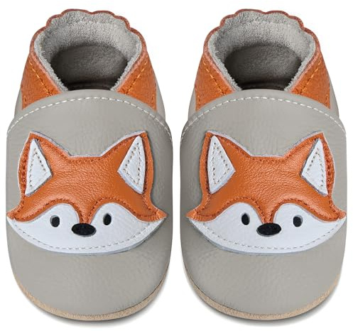 IceUnicorn Primeros Zapatos para Niños Zapatos de Cuero Suave para Bebés Zapatillas de Estar por casa para Niños(Zorro Naranja, 18-24 Meses)