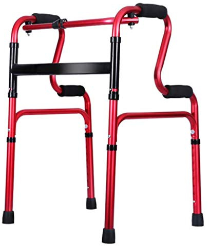MYXJX Cadre de Marche, Personnes âgées, SS Tuyau en Acier léger Pliant Quatre Roues avec siège rembourré Panier de Transport Aide à la Marche aspirent à(Red)