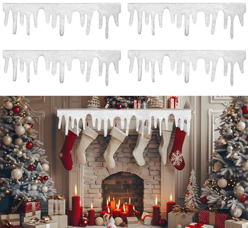 Junhui 4 Piezas Nieve Falsa Navideña, 120 x 36 cm Falsa Manta de Nieve de Navidad, Manta De Nieve Navideña, Decoraciones De Nieve Artificial