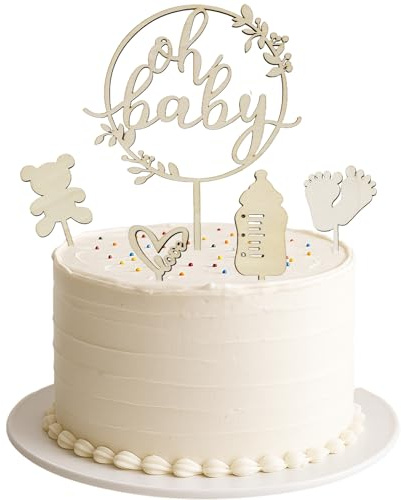 ALLY-MAGIC Cupcake Topper Babyparty, Oh Baby Cake Topper Holz, Oh Baby Kuchen Topper Babyparty Tortendeko, Babyshowerparty Deko Kuchenstecker für Babypartydeko Gender Reveal Partydeko E24-DGZSCP