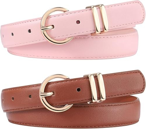 Coubeau 2 Stück Gürtel Kinder Mädchen Leder Verstellbare Kindergürtel für Mädchen Teenager Mode Gold Schnalle Gürtel für Jeans Hosen Kleid