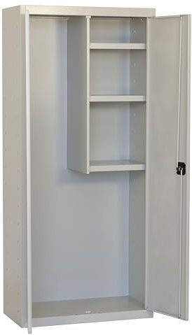 PROREGAL Putzmittelschrank AMEGO | HxBxT 180x60x40cm | 3X Fachboden | Grau-Grau | Metallschrank Haushaltsschrank