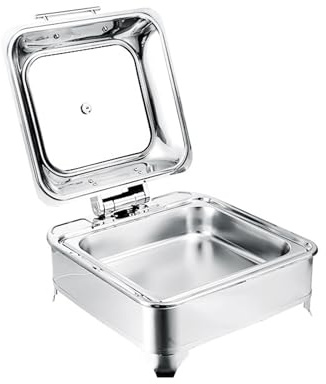 FBHappiness Food Warmer Square Stainless Steel Hydraulic Pressure Chafing Dish Buffet Set - Electric Heating Dishes Buffet r with Big Glass Cover Large Enclosure for Hotel