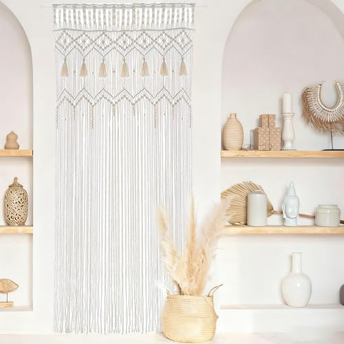 Mocrop 84×200cm Boheme Türvorhäng Makramee Vorhang Decoration Handgeflochtene Vorhänge Schlafzimmer Boho Wanddeko, für Haus, Hochzeit, Wohnwagen, Restaurant, Tür und Fenster Dekoration