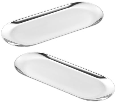 HOODANCOS Assiette Cuisine en Acier Inoxydable Argenté 2 Pièces pour Fruits et Salade, Plateau de Service Pratique pour Boulangeries et Anniversaires