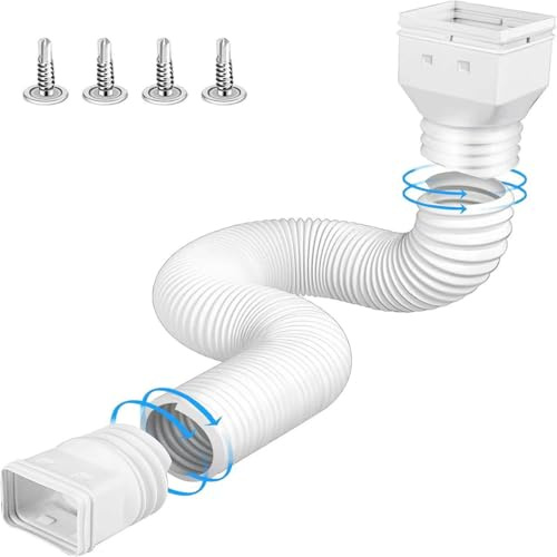 ACOLY Flexible Gutter Downspout Extension, Adjustable Length, Retractable Rain Gutter Drainage Pipe Down Spout Drain Extensions for Rain Diversion (White)
