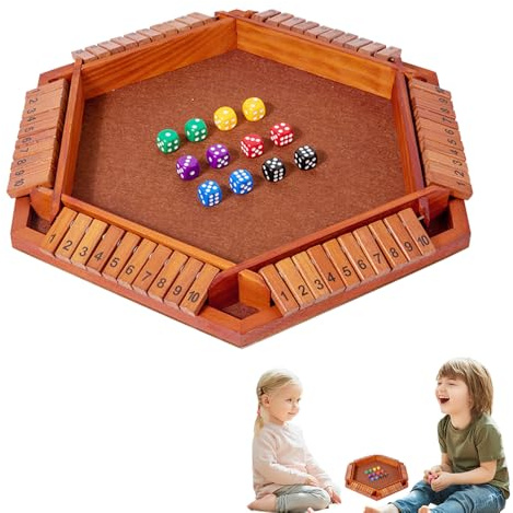 Shut The Box Game for 6 Player - Traditional Wooden Table Dice Classic Family Travel Game, Double Shutter Math Number Board, Portable Learning Entertainment Set, Educational Family for Kids Adults (B)