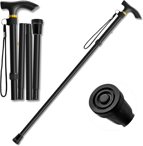 Walking Stick, Portable Collapsible Walking Stick and Mobility Aid Handy, Easily Adjustable Folding Travel Walking Cane for Women, Men & Disabled Flexible and Durable, 33-37 inches (Black)