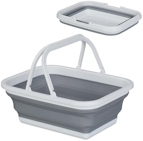 BP LONDON 12L Collapsible Washing Up Bowl - Foldable Washing Up Bowl with Handles for Camping, Caravan & Kitchen - Pop Up & Rectangular Folding Basin for Home & Outdoor Use (Grey)